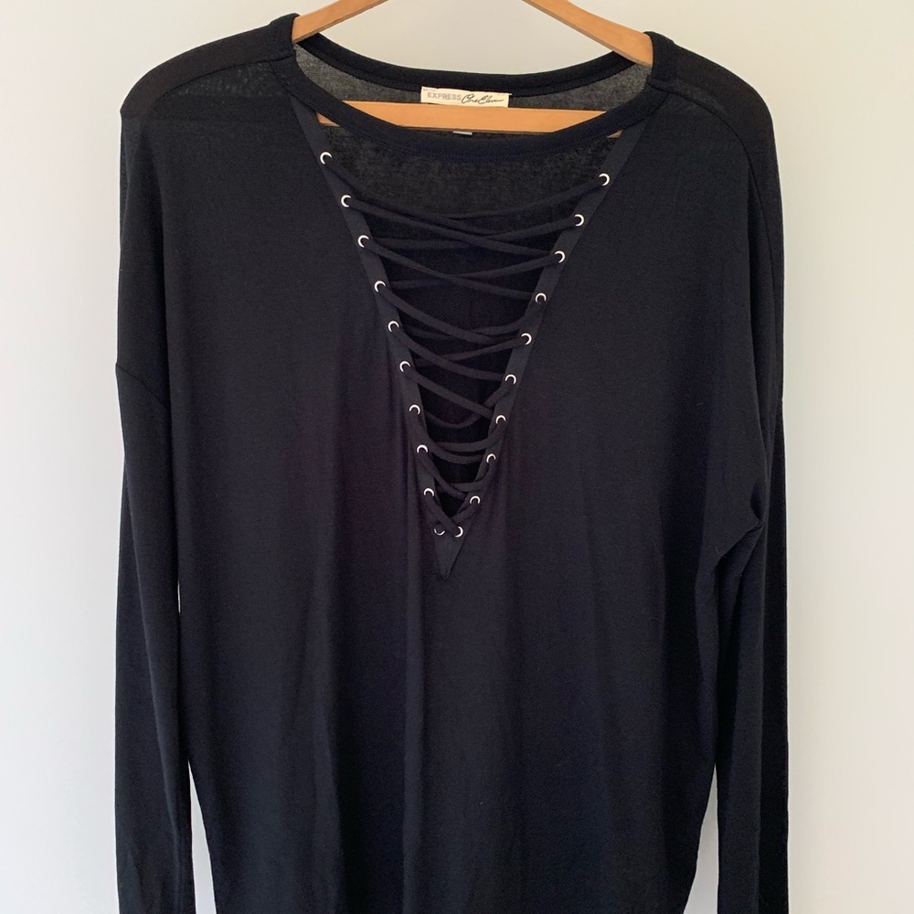 Express Black lace up long sleeve, size m
